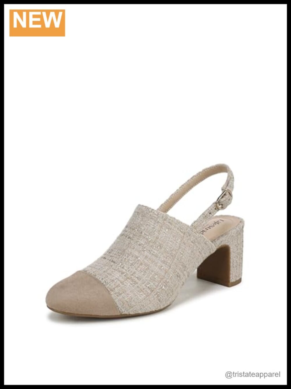 Women's Slingback Block Heel Pump Closed Toe Tweed Comfort Work Shoe